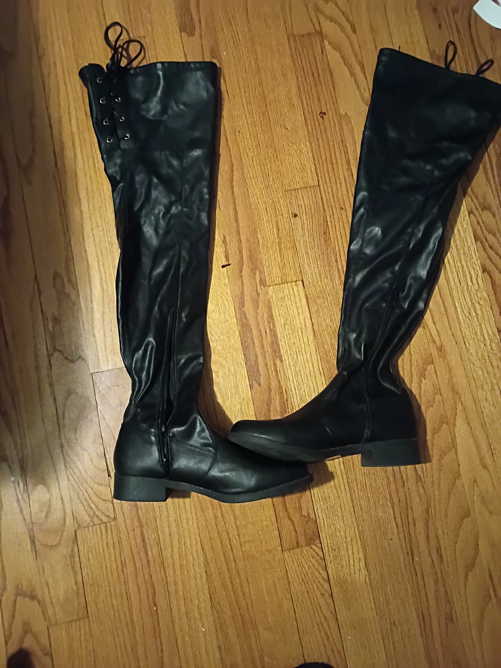 Shoe Dazzle Black Over-the-Knee Lace-Up Boots